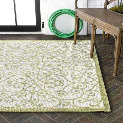 5' X 8' Green And Cream Geometric Indoor Outdoor Area Rug HomeRoots