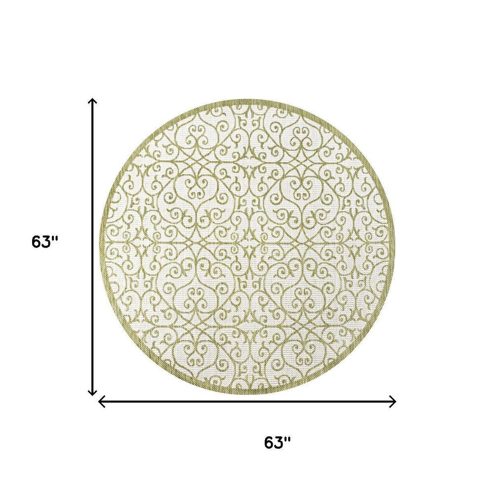 5' Green And Cream Round Geometric Indoor Outdoor Area Rug HomeRoots