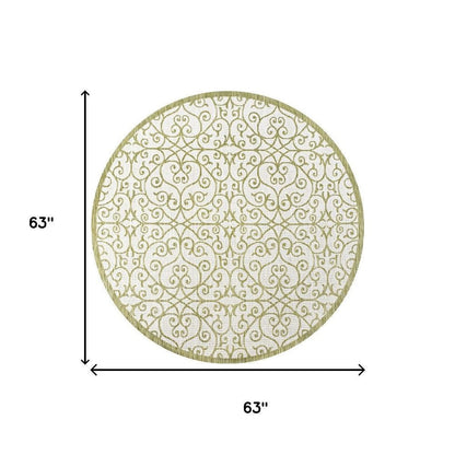 5' Green And Cream Round Geometric Indoor Outdoor Area Rug HomeRoots
