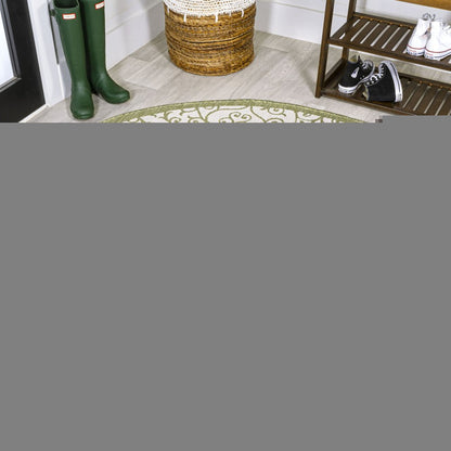 5' Green And Cream Round Geometric Indoor Outdoor Area Rug HomeRoots