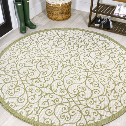 5' Green And Cream Round Geometric Indoor Outdoor Area Rug HomeRoots