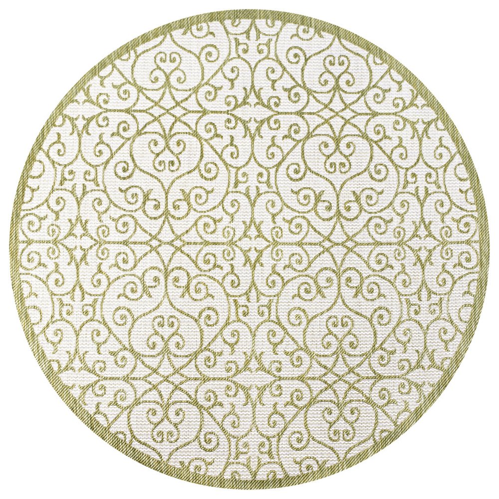 5' Green And Cream Round Geometric Indoor Outdoor Area Rug HomeRoots