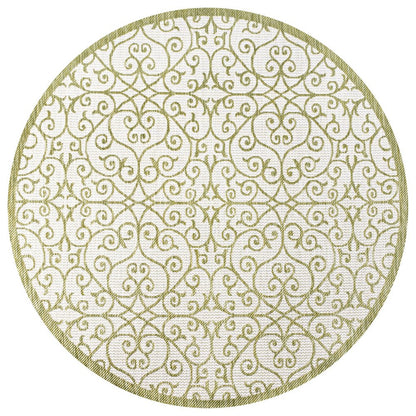 5' Green And Cream Round Geometric Indoor Outdoor Area Rug HomeRoots