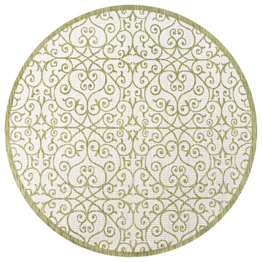 5' Green And Cream Round Geometric Indoor Outdoor Area Rug HomeRoots