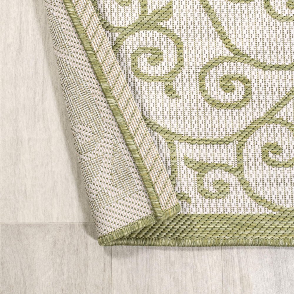 5' Green And Cream Round Geometric Indoor Outdoor Area Rug HomeRoots