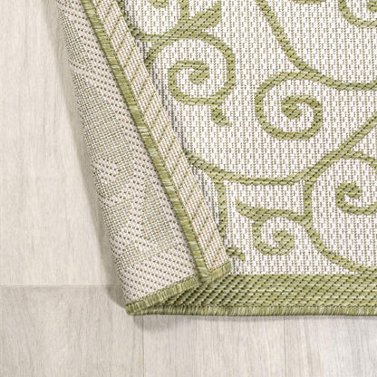 5' Green And Cream Round Geometric Indoor Outdoor Area Rug HomeRoots