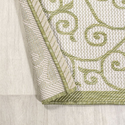 5' Green And Cream Round Geometric Indoor Outdoor Area Rug HomeRoots