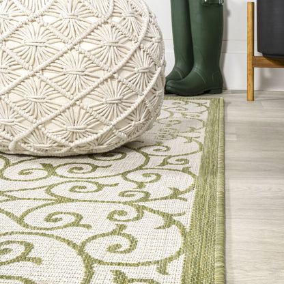 5' Green And Cream Round Geometric Indoor Outdoor Area Rug HomeRoots