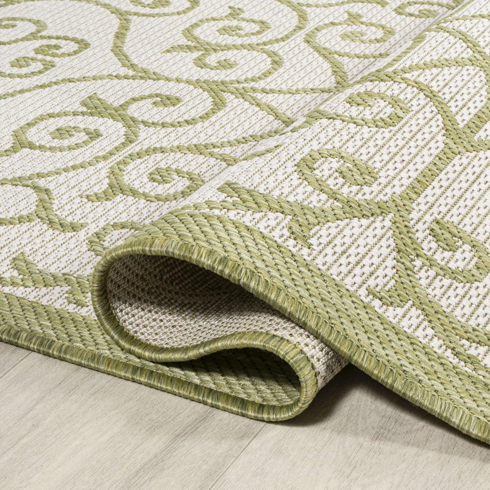 5' Green And Cream Round Geometric Indoor Outdoor Area Rug HomeRoots