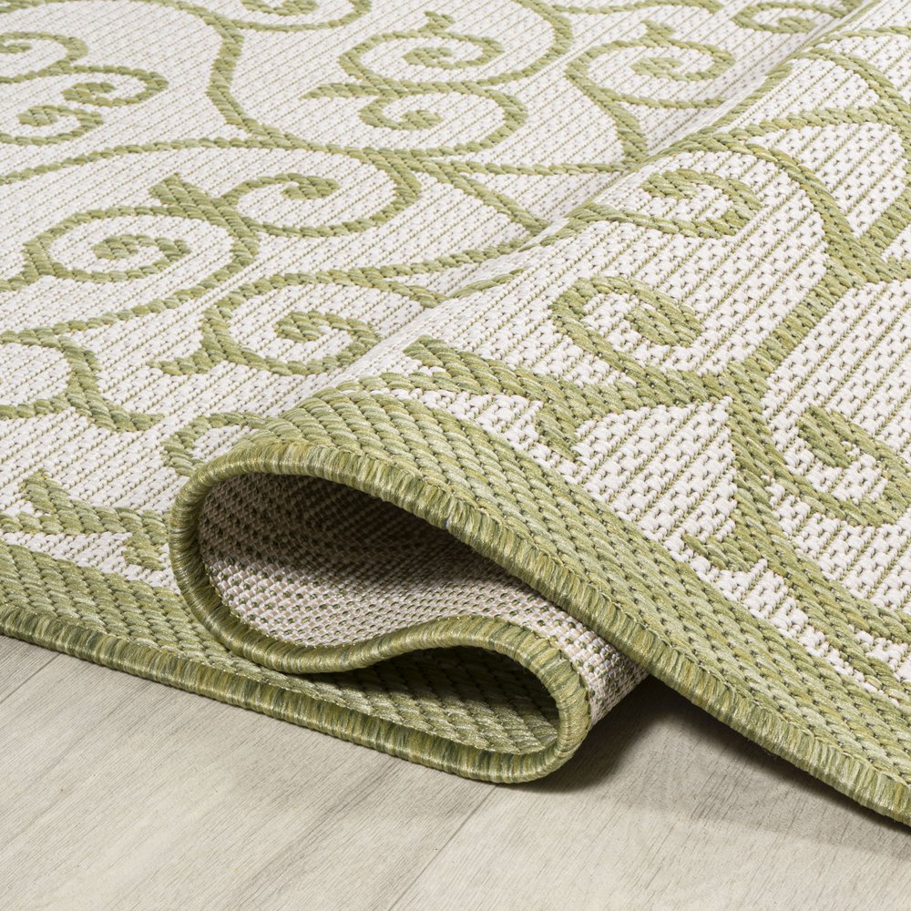 5' Green And Cream Round Geometric Indoor Outdoor Area Rug HomeRoots