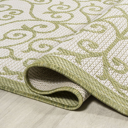 5' Green And Cream Round Geometric Indoor Outdoor Area Rug HomeRoots