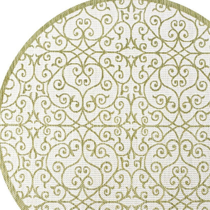 5' Green And Cream Round Geometric Indoor Outdoor Area Rug HomeRoots