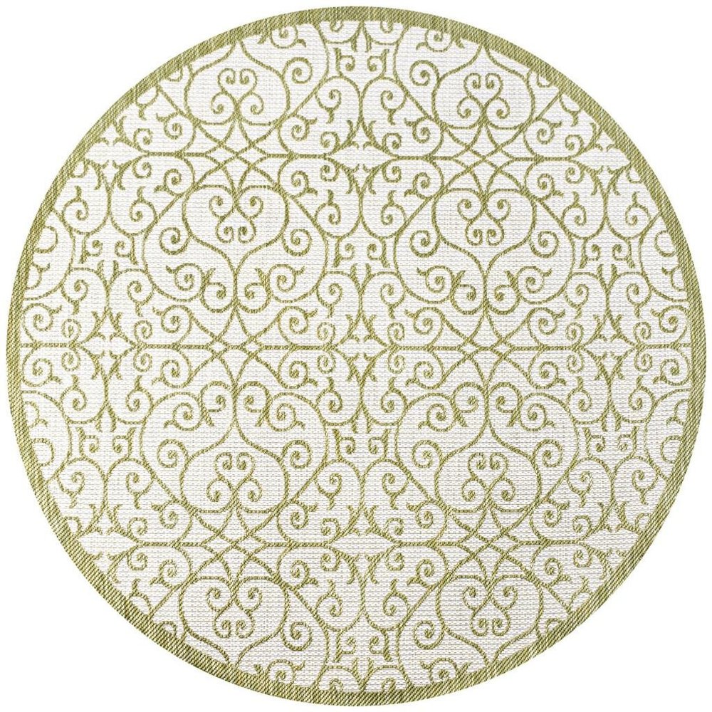 5' Green And Cream Round Geometric Indoor Outdoor Area Rug HomeRoots