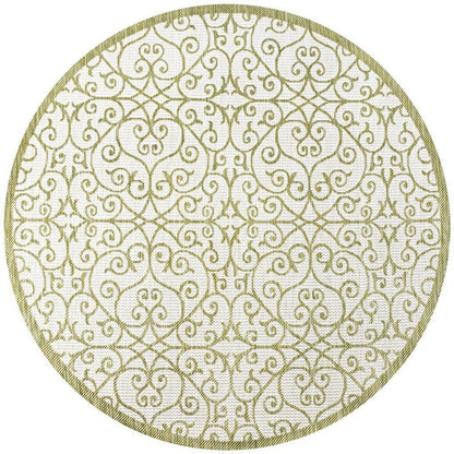 5' Green And Cream Round Geometric Indoor Outdoor Area Rug HomeRoots