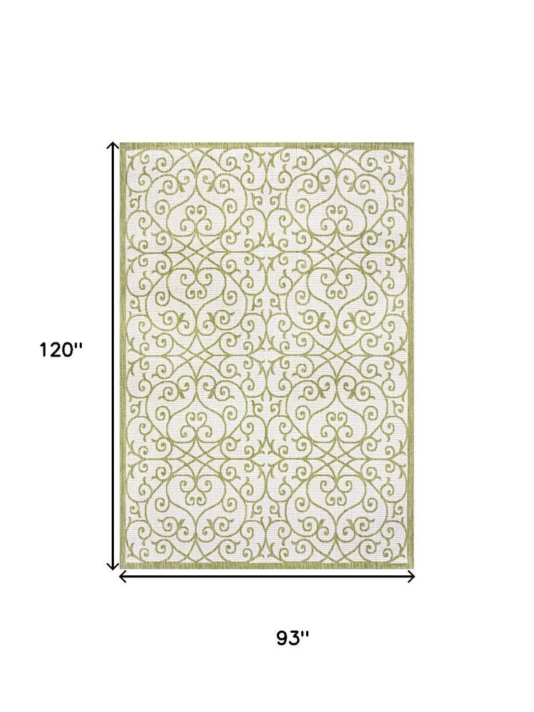 8' X 10' Green And Cream Geometric Indoor Outdoor Area Rug HomeRoots