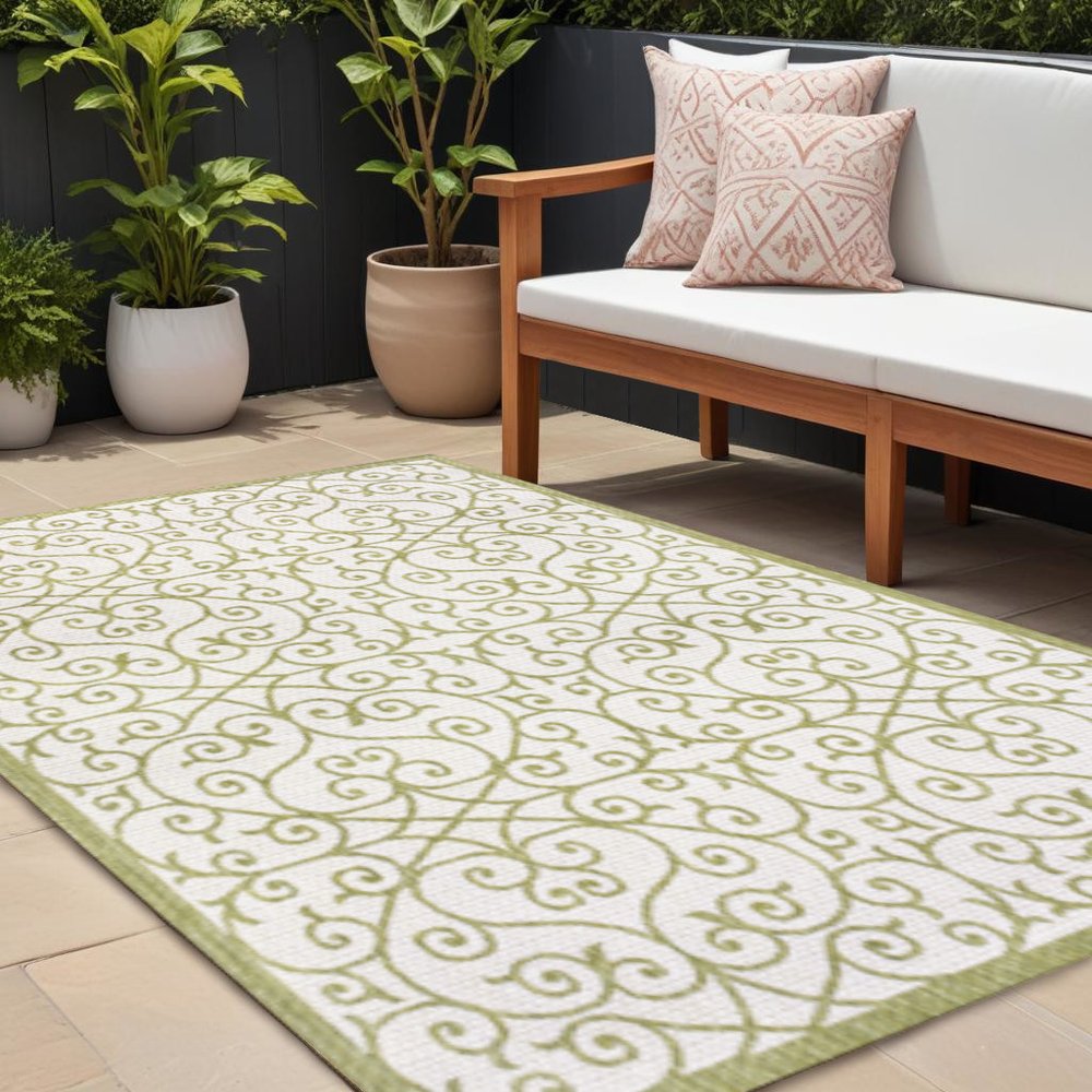 9' X 12' Green And Cream Geometric Indoor Outdoor Area Rug HomeRoots