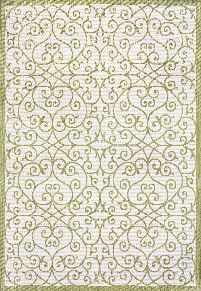 9' X 12' Green And Cream Geometric Indoor Outdoor Area Rug HomeRoots