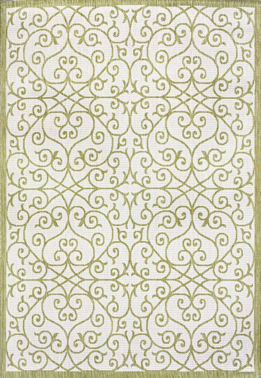 9' X 12' Green And Cream Geometric Indoor Outdoor Area Rug HomeRoots