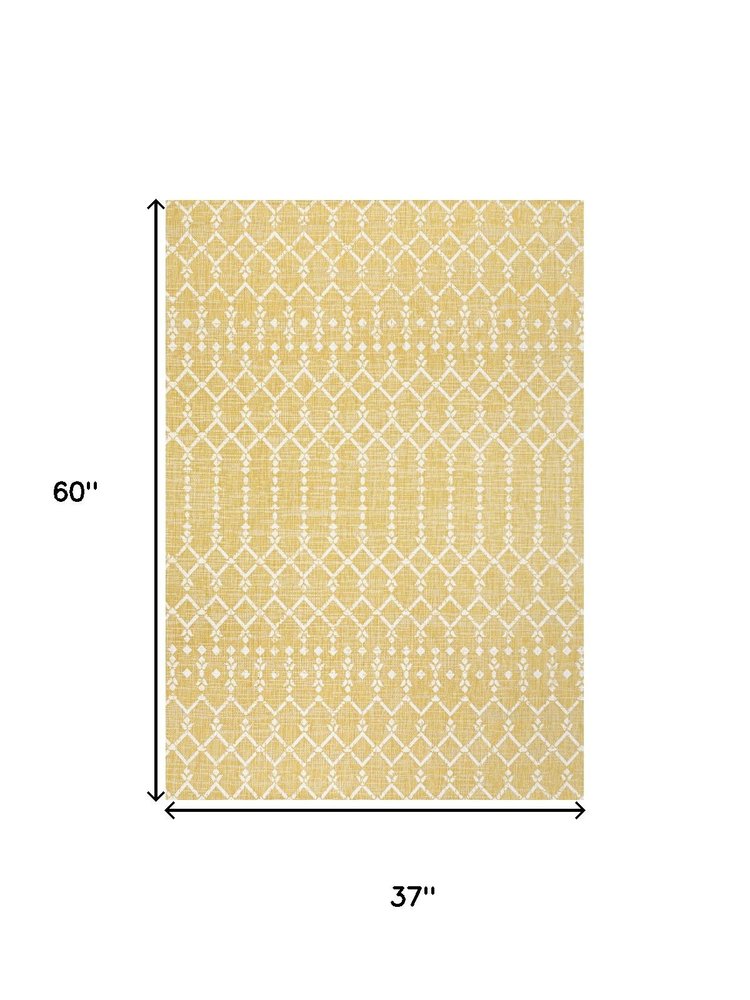 3' X 5' Yellow And Cream Trellis Indoor Outdoor Area Rug HomeRoots