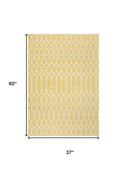 3' X 5' Yellow And Cream Trellis Indoor Outdoor Area Rug HomeRoots