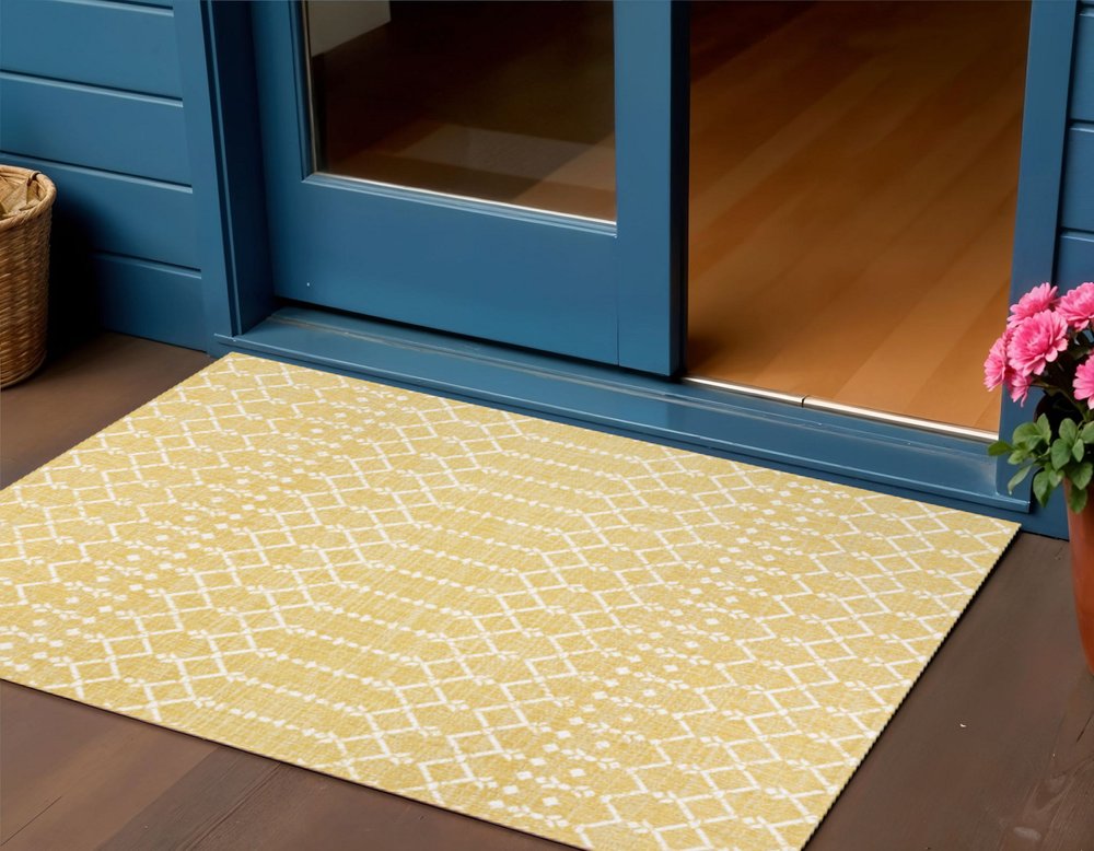3' X 5' Yellow And Cream Trellis Indoor Outdoor Area Rug HomeRoots