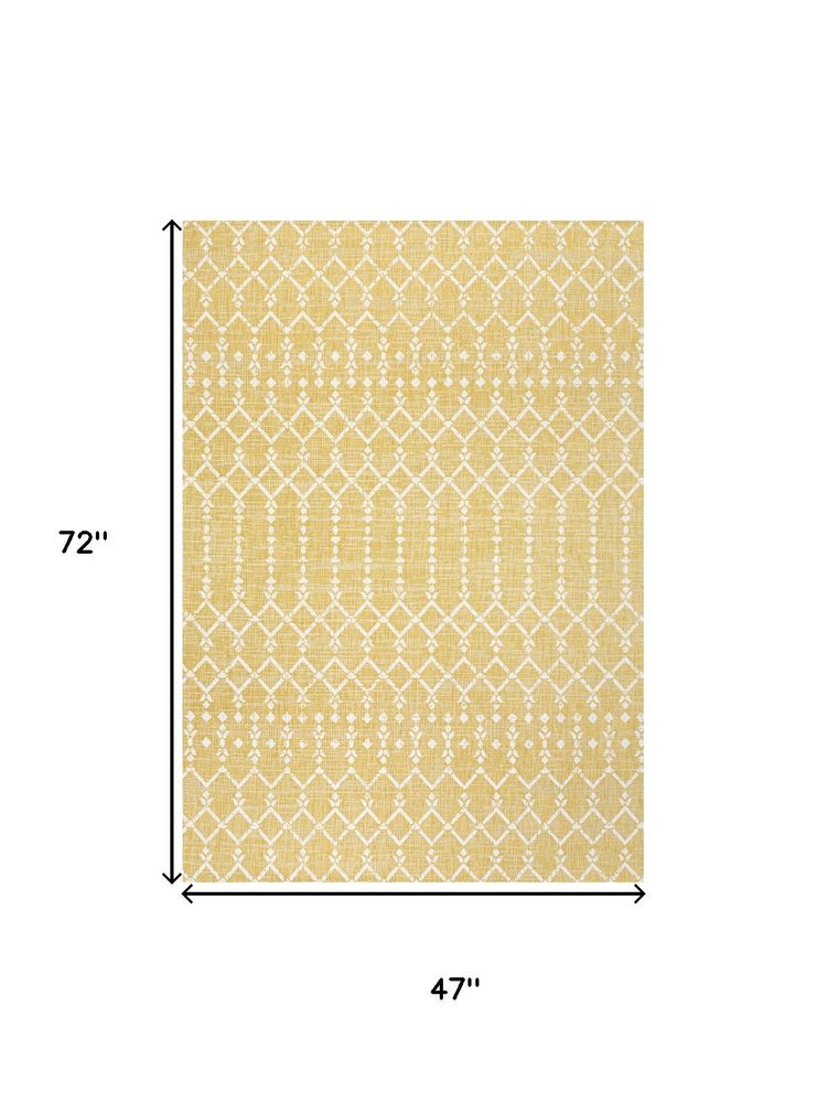 4' X 6' Yellow And Cream Trellis Indoor Outdoor Area Rug HomeRoots