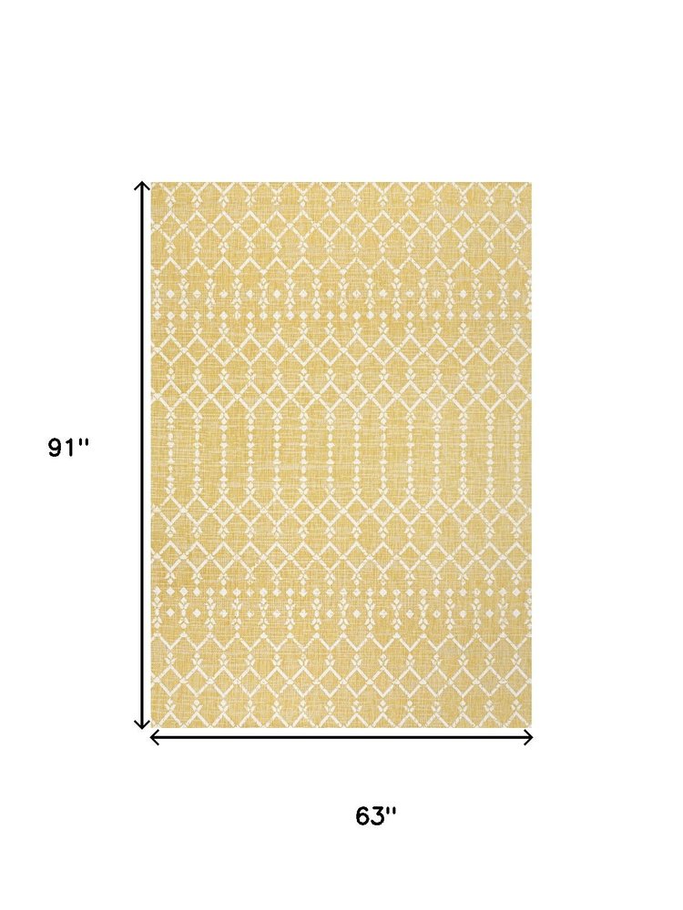 5' X 8' Yellow And Cream Trellis Indoor Outdoor Area Rug HomeRoots