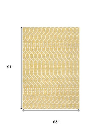 5' X 8' Yellow And Cream Trellis Indoor Outdoor Area Rug HomeRoots