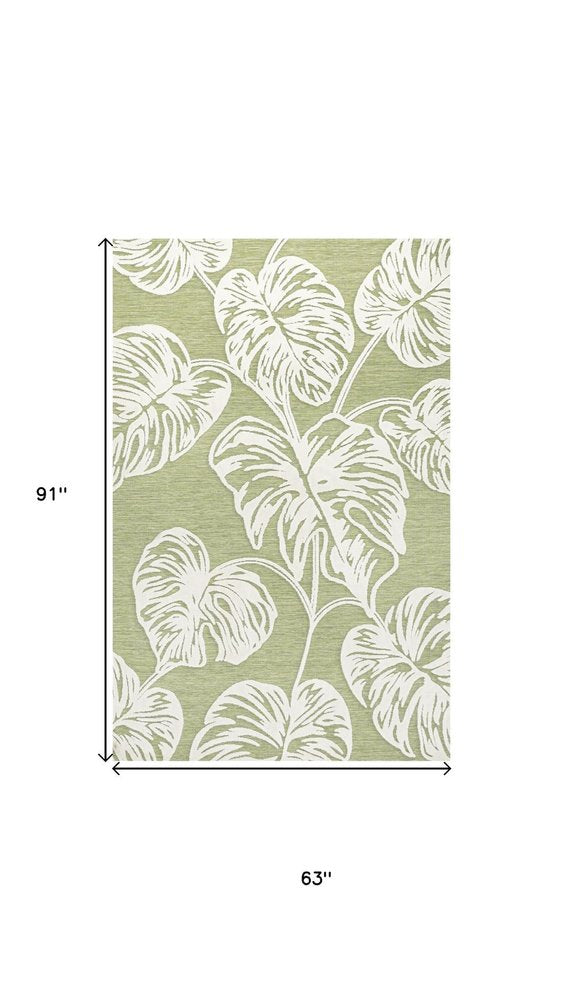 5' X 8' Light Green And Ivory Floral Indoor Outdoor Area Rug — view 4