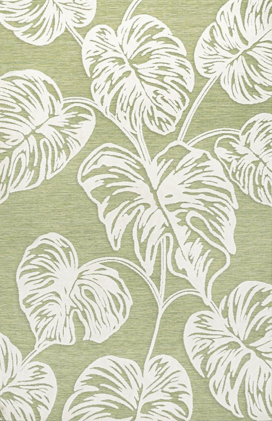 5' X 8' Light Green And Ivory Floral Indoor Outdoor Area Rug