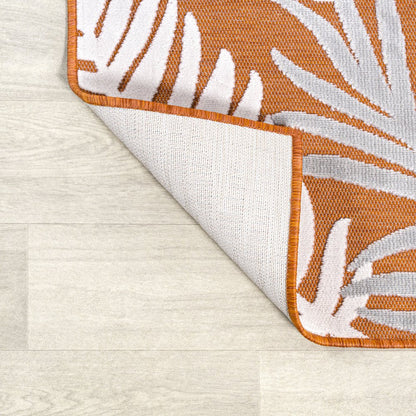8' Orange Navy Blue And Ivory Floral Indoor Outdoor Runner Rug HomeRoots