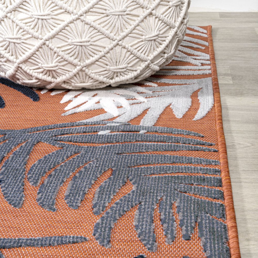8' Orange Navy Blue And Ivory Floral Indoor Outdoor Runner Rug HomeRoots