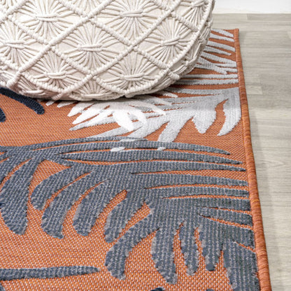 8' Orange Navy Blue And Ivory Floral Indoor Outdoor Runner Rug HomeRoots