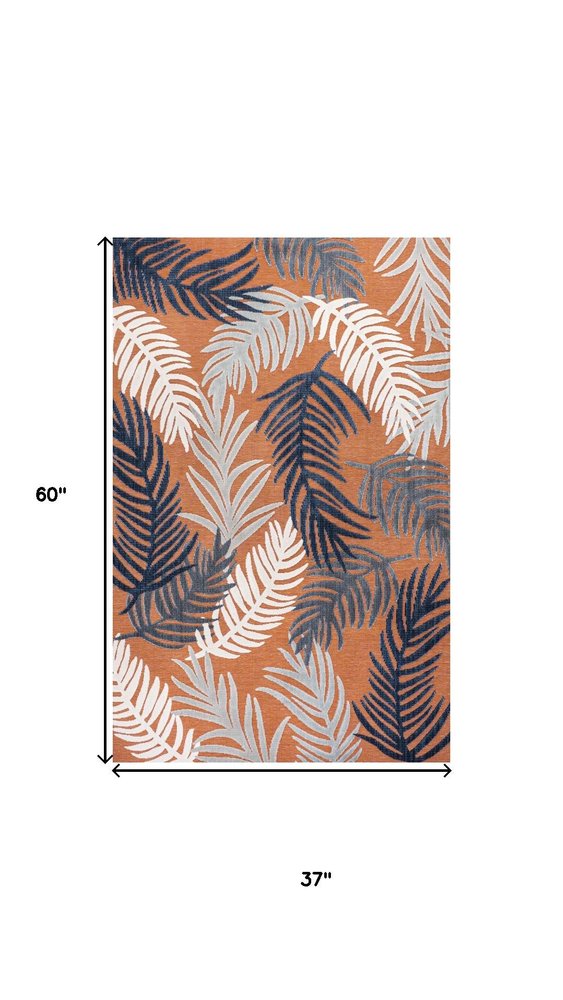 3' X 5' Orange Navy Blue And Ivory Floral Indoor Outdoor Area Rug HomeRoots