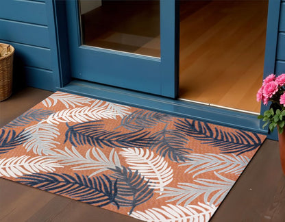 3' X 5' Orange Navy Blue And Ivory Floral Indoor Outdoor Area Rug HomeRoots