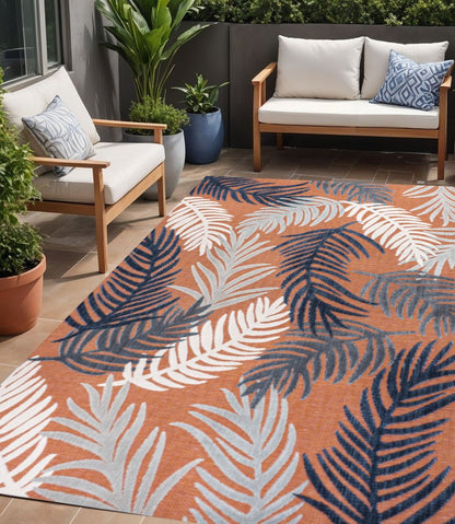 5' X 8' Orange Navy Blue And Ivory Floral Indoor Outdoor Area Rug HomeRoots