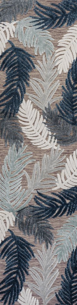 8' Brown Navy Blue And Ivory Floral Indoor Outdoor Runner Rug HomeRoots
