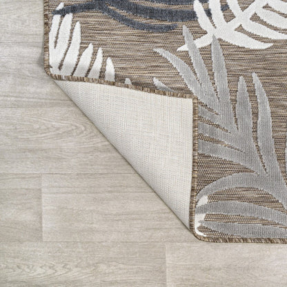 8' Brown Navy Blue And Ivory Floral Indoor Outdoor Runner Rug HomeRoots