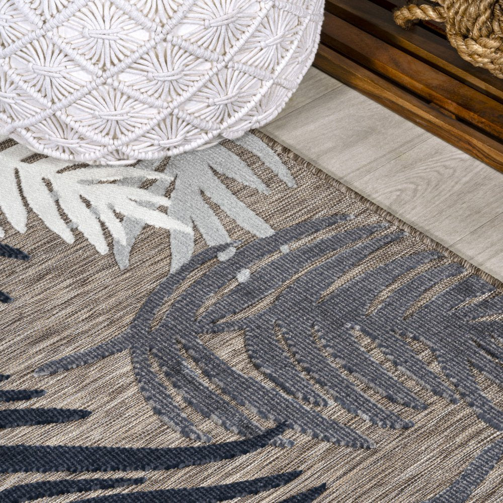 8' Brown Navy Blue And Ivory Floral Indoor Outdoor Runner Rug — view 12