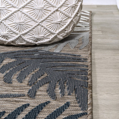 8' Brown Navy Blue And Ivory Floral Indoor Outdoor Runner Rug HomeRoots