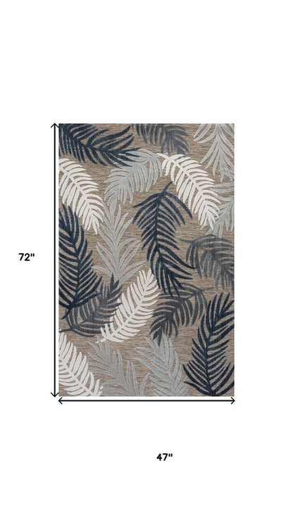 4' X 6' Brown Navy Blue And Ivory Floral Indoor Outdoor Area Rug HomeRoots