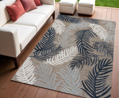 4' X 6' Brown Navy Blue And Ivory Floral Indoor Outdoor Area Rug HomeRoots