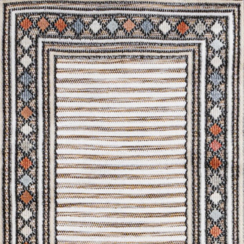8' Brown And Ivory Geometric Indoor Outdoor Runner Rug — view 5