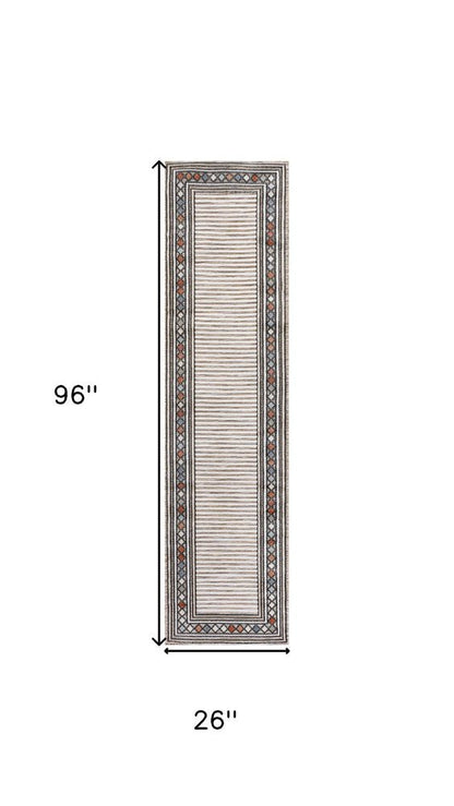 8' Brown And Ivory Geometric Indoor Outdoor Runner Rug HomeRoots