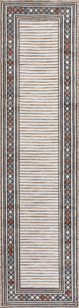 8' Brown And Ivory Geometric Indoor Outdoor Runner Rug