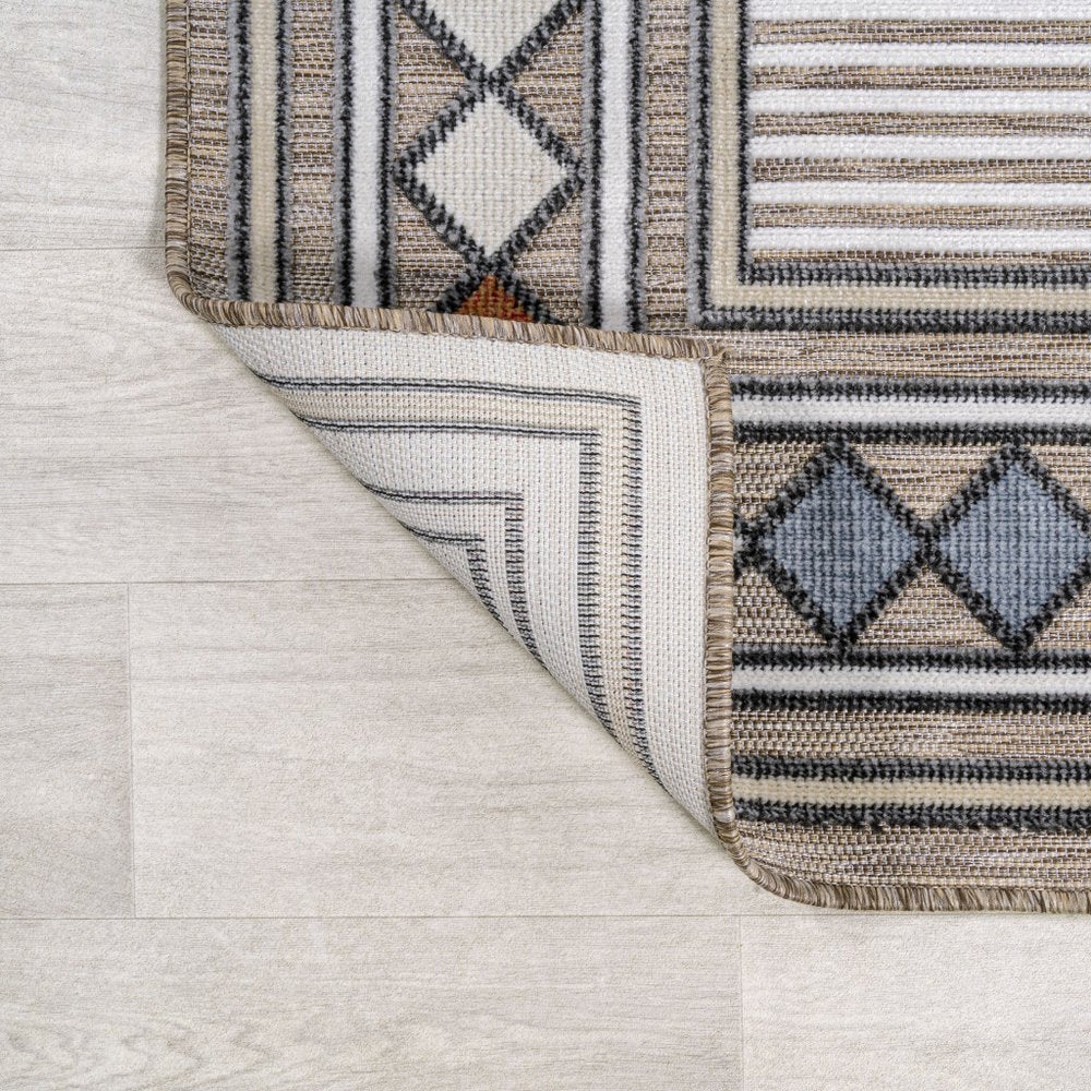 8' Brown And Ivory Geometric Indoor Outdoor Runner Rug HomeRoots