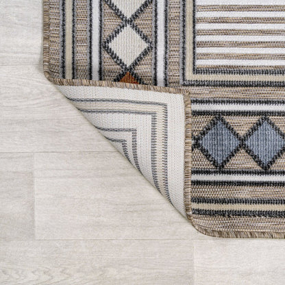8' Brown And Ivory Geometric Indoor Outdoor Runner Rug HomeRoots