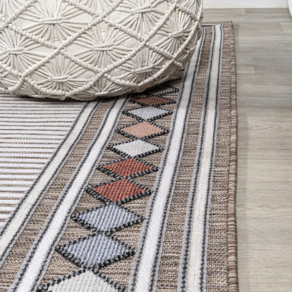 8' Brown And Ivory Geometric Indoor Outdoor Runner Rug HomeRoots