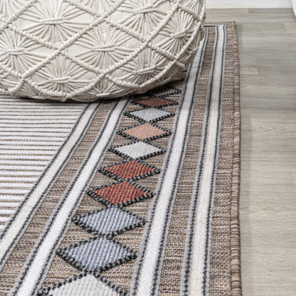 8' Brown And Ivory Geometric Indoor Outdoor Runner Rug HomeRoots