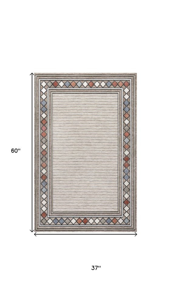 3' X 5' Brown And Ivory Geometric Indoor Outdoor Area Rug — view 4
